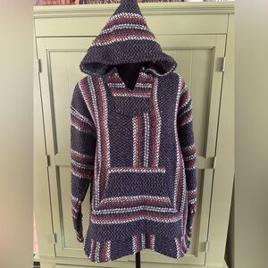 Baja Joe Mexican Striped Hoodie Poncho - Earth Ragz Size L